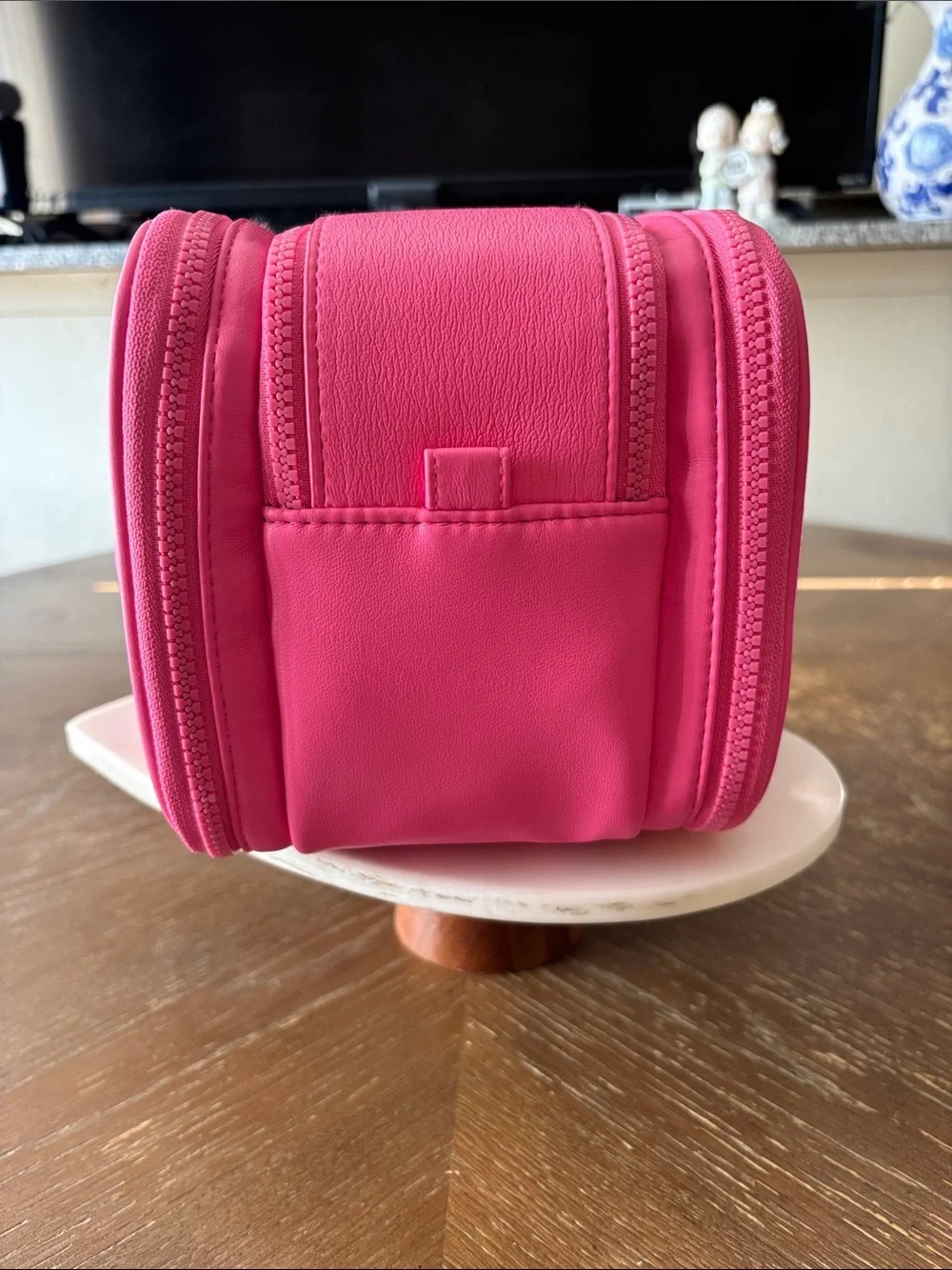 Steve Madden Pink Horizontal Quilt Triple Zipper Travel makeup bag